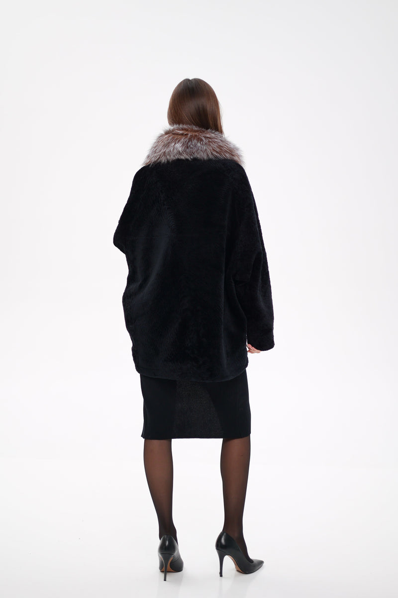 Palermo Genuine Astrakhan Silver Fox Trim Coat