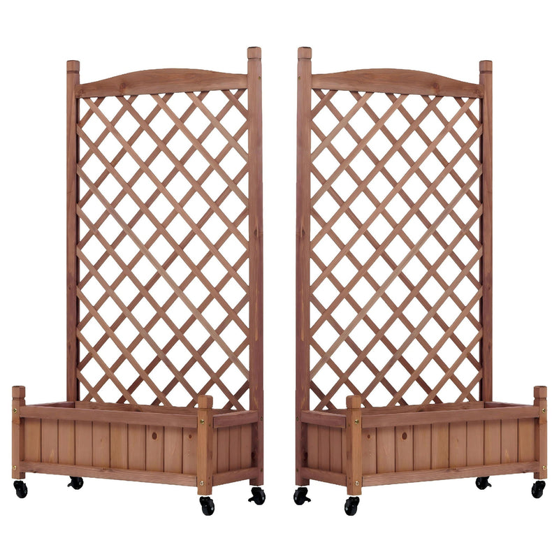 Raised Garden Bed With Trellis 2 Pack, Outdoor Planter Box & Plant Stand With Climbing Racks - Brown