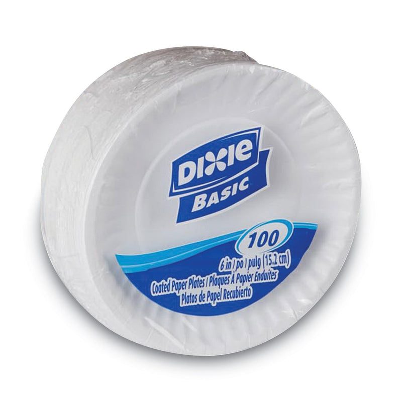 Dixie Clay Coated Paper Plates, 6" dia, White, 100/Pack