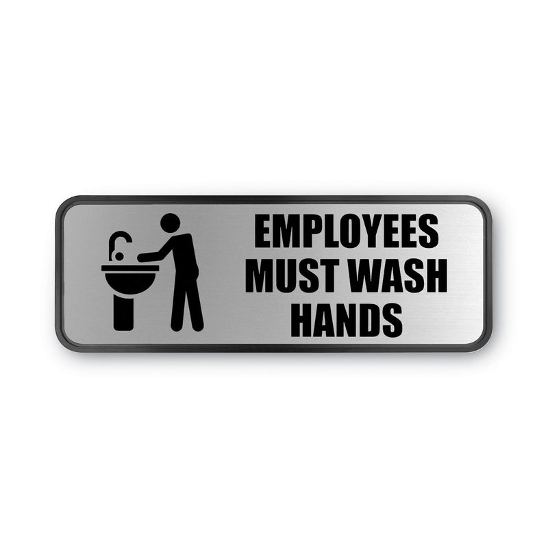 COSCO Brushed Metal Office Sign, Employees Must Wash Hands, 9 x 3, Silver