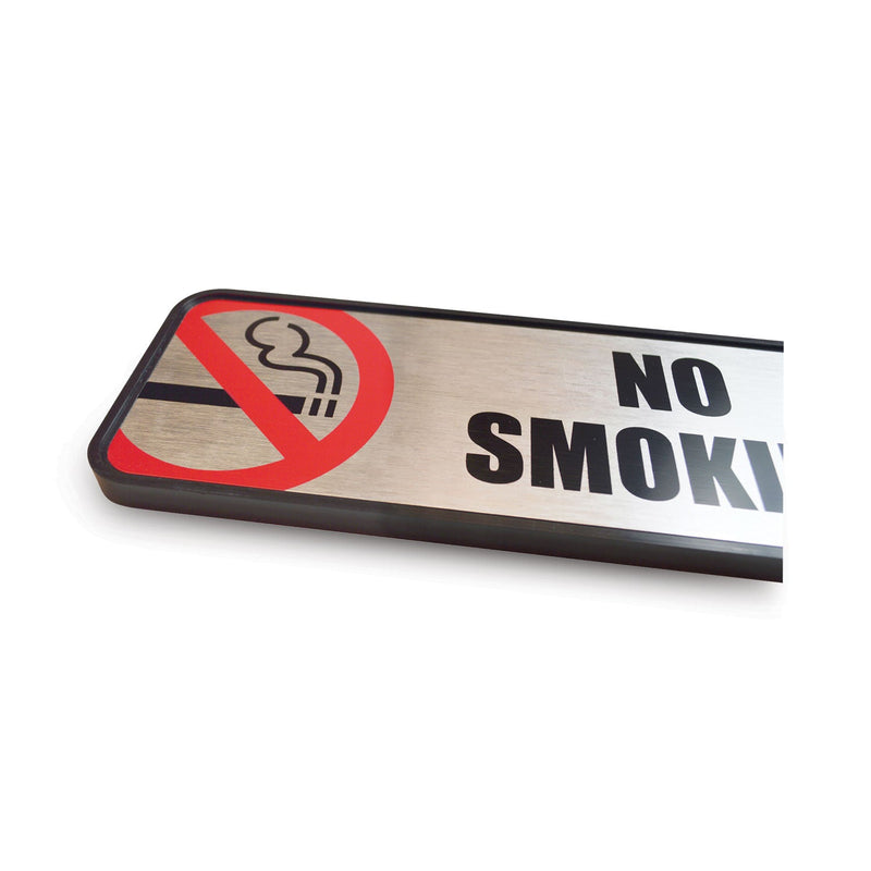 COSCO Brush Metal Office Sign, No Smoking, 9 x 3, Silver/Red