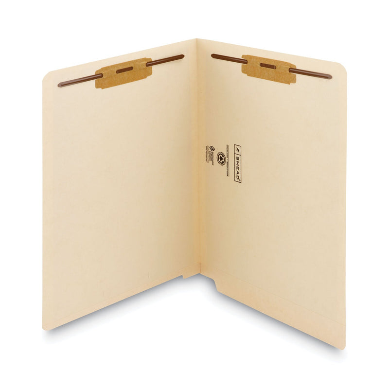 Smead Manila End Tab Fastener Folders with Reinforced Tabs, 11-pt Stock, 2 Fasteners, Letter Size, Manila Exterior, 250/Box