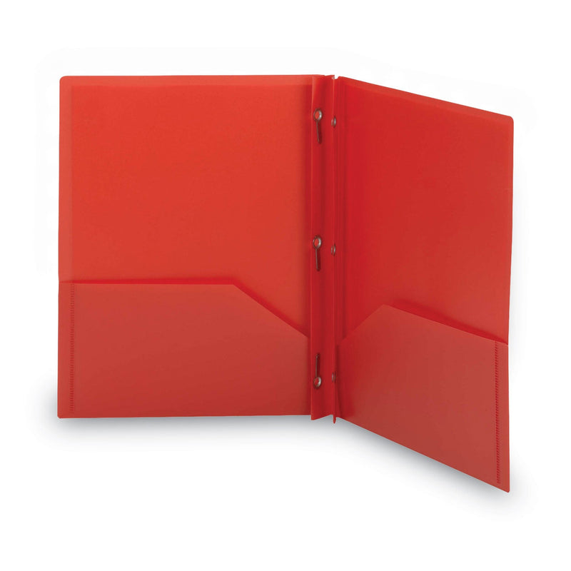 Smead Poly Two-Pocket Folder with Fasteners, 180-Sheet Capacity, 11 x 8.5, Red, 25/Box