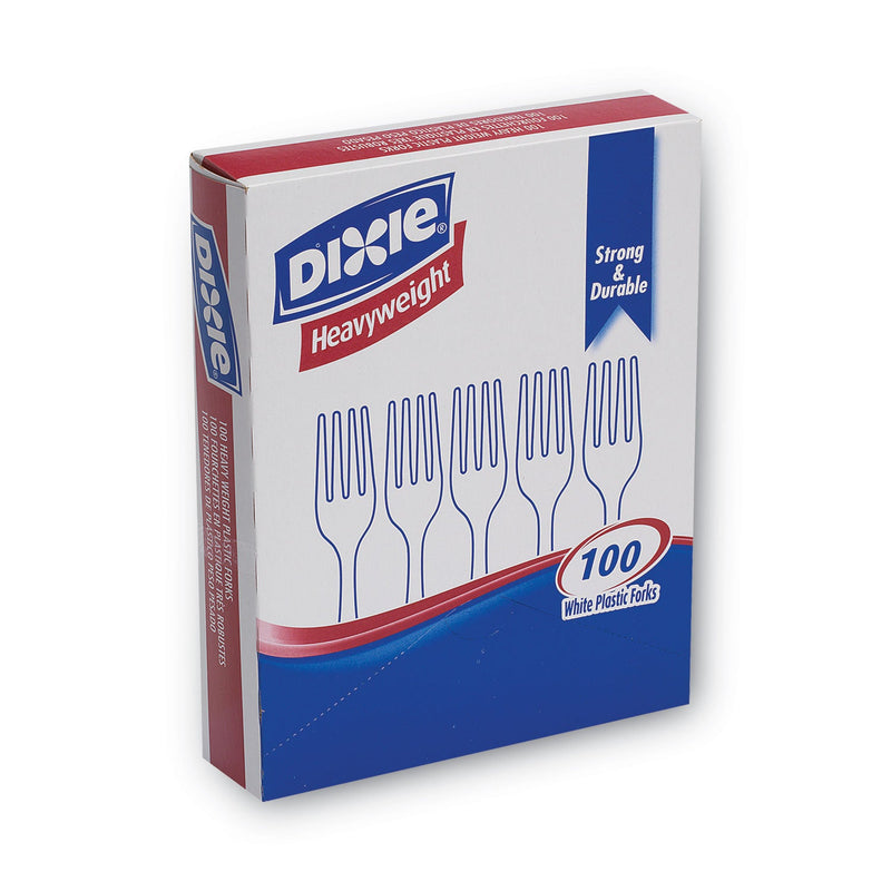 Dixie Plastic Cutlery, Heavyweight Forks, White, 100/Box
