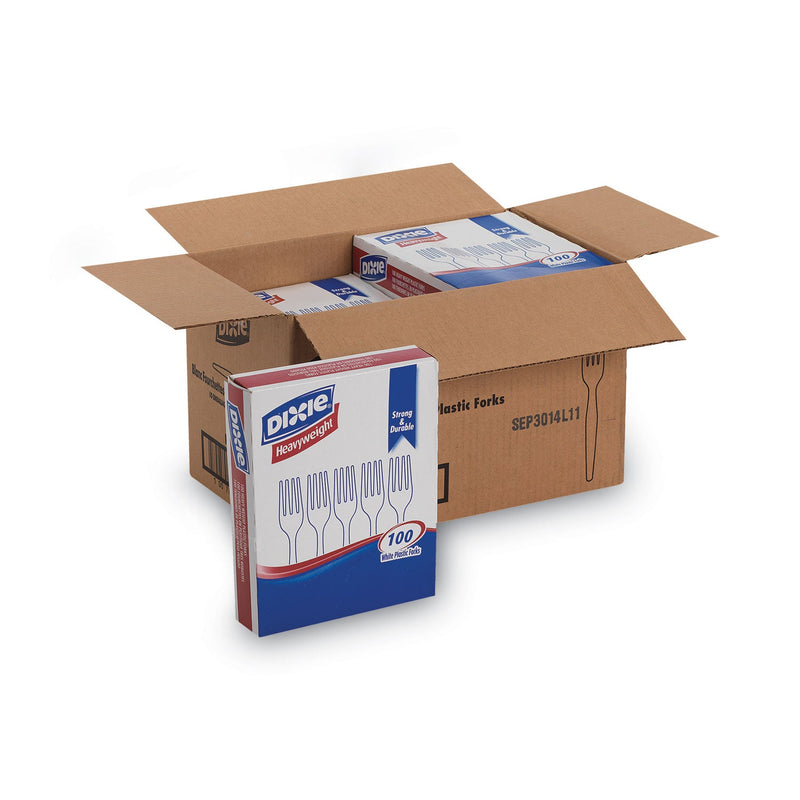 Dixie Plastic Cutlery, Heavyweight Forks, White, 1,000/Carton