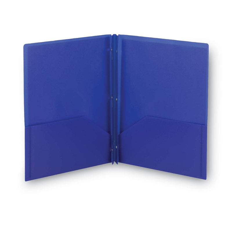 Smead Poly Two-Pocket Folder with Fasteners, 180-Sheet Capacity, 11 x 8.5, Blue, 25/Box