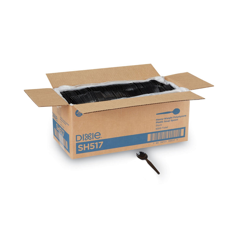 Dixie Plastic Cutlery, Heavyweight Soup Spoons, 5 3/4", Black, 1,000/Carton