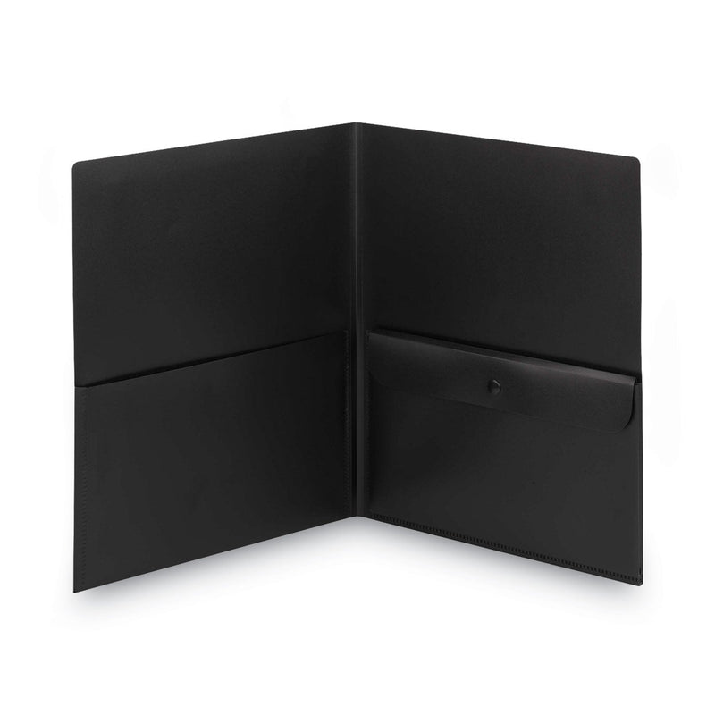 Smead Poly Two-Pocket Folder with Snap Closure Security Pocket, 100-Sheet Capacity, 11 x 8.5, Black, 5/Pack