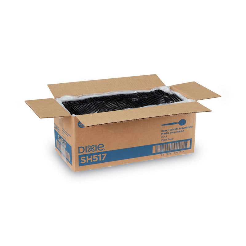 Dixie Plastic Cutlery, Heavyweight Soup Spoons, 5 3/4", Black, 1,000/Carton
