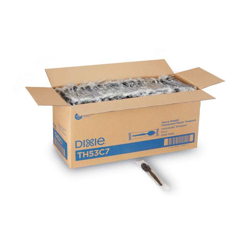 Dixie Individually Wrapped Heavyweight Teaspoons, Polystyrene, Black 1,000/Carton