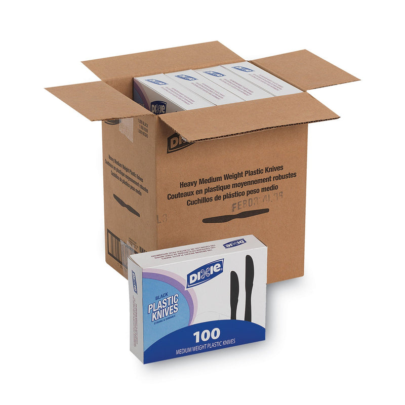 Dixie Plastic Tableware, Heavy Mediumweight Knives, Black, 100/Box, 10 Boxes/Carton