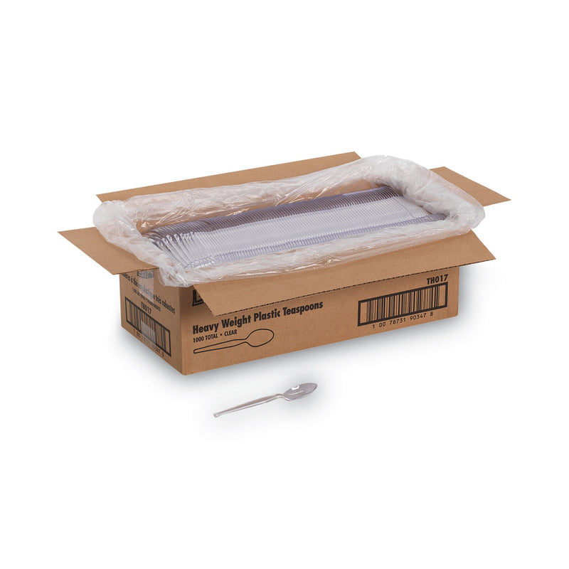 Dixie Plastic Cutlery, Heavyweight Teaspoon, Crystal Clear, 6", 1,000/Carton