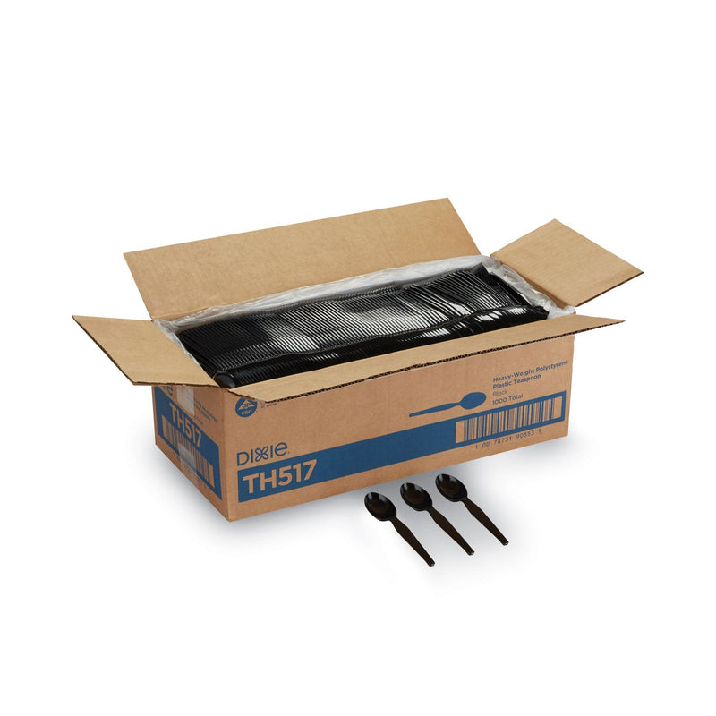 Dixie Plastic Cutlery, Heavyweight Teaspoons, Black, 1,000/Carton