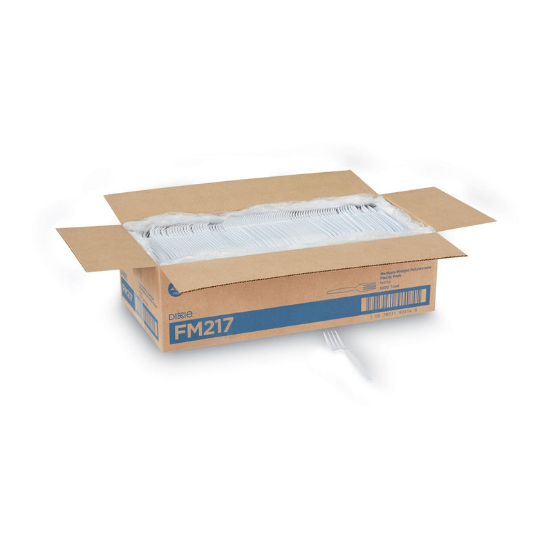 Dixie Plastic Cutlery, Heavy Mediumweight Forks, White, 1,000/Carton