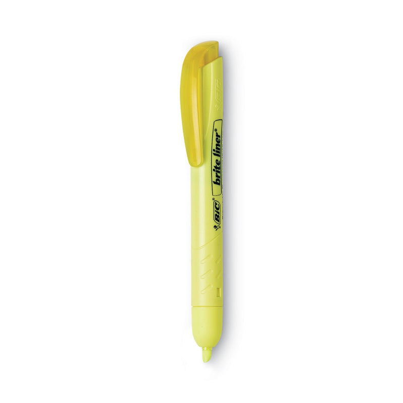 BIC Brite Liner Retractable Highlighter, Fluorescent Yellow Ink, Chisel Tip, Yellow/Black Barrel, Dozen