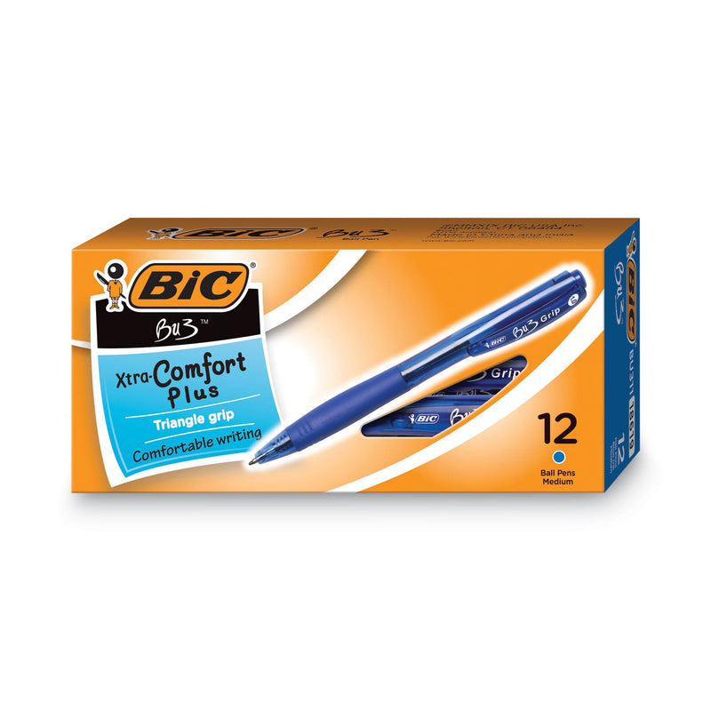 BIC BU3 Ballpoint Pen, Retractable, Bold 1 mm, Blue Ink, Blue Barrel, Dozen