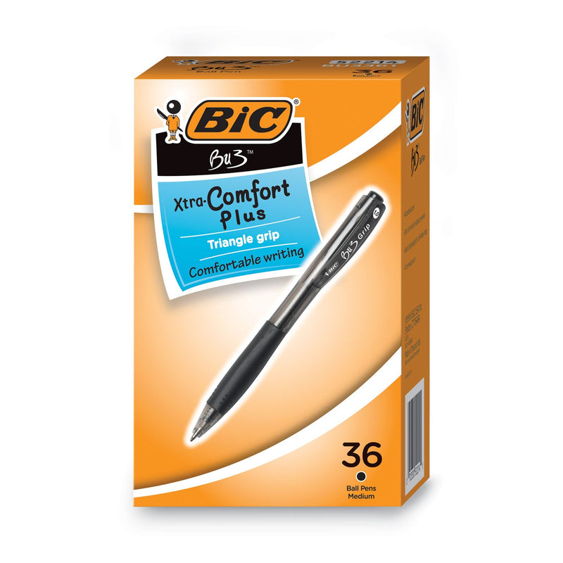 BIC BU3 Ballpoint Pen, Retractable, Medium 1 mm, Black Ink, Black Barrel, 36/Pack