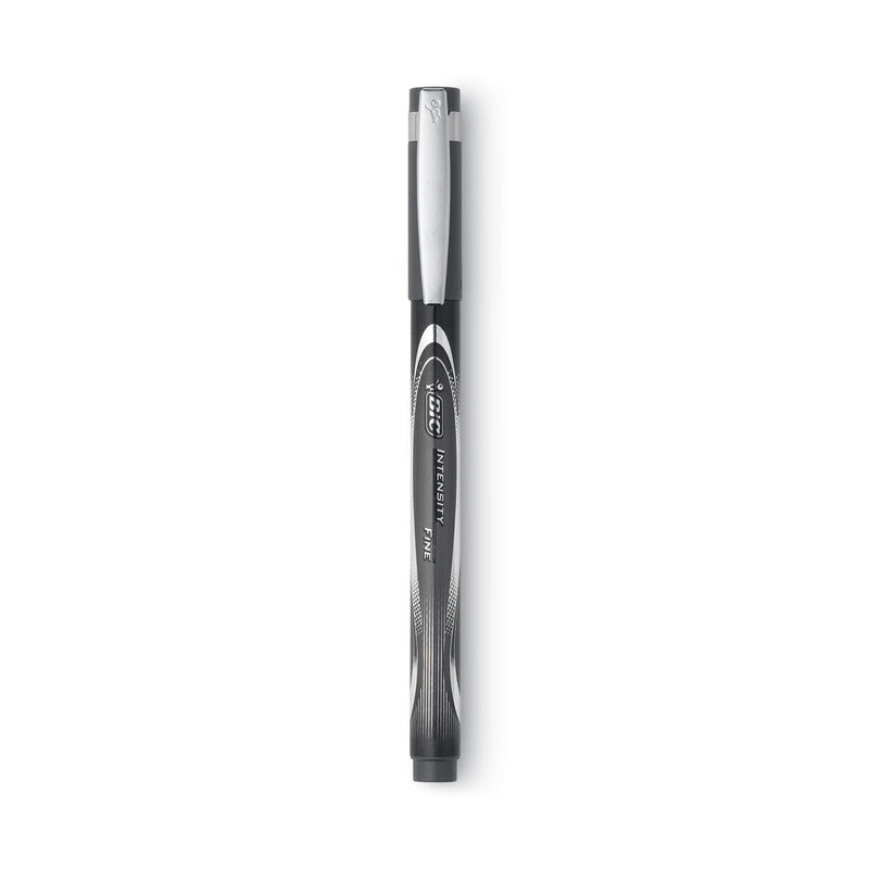 BIC Intensity Porous Point Pen, Stick, Fine 0.5 mm, Black Ink, Black Barrel, Dozen