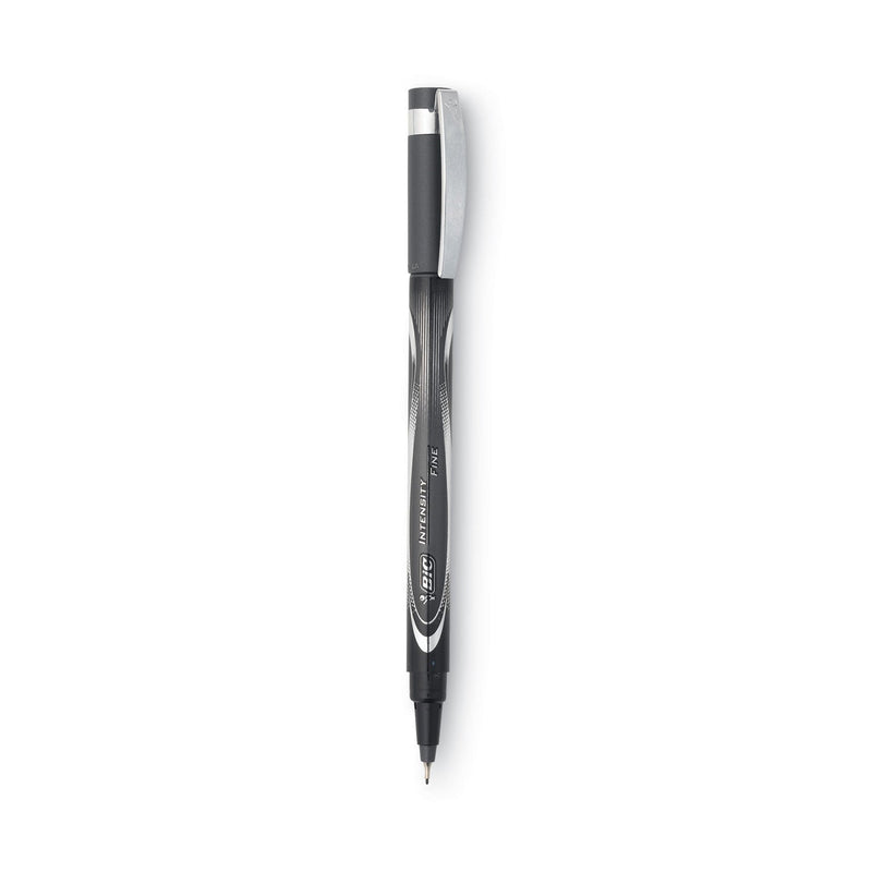 BIC Intensity Porous Point Pen, Stick, Fine 0.5 mm, Black Ink, Black Barrel, Dozen