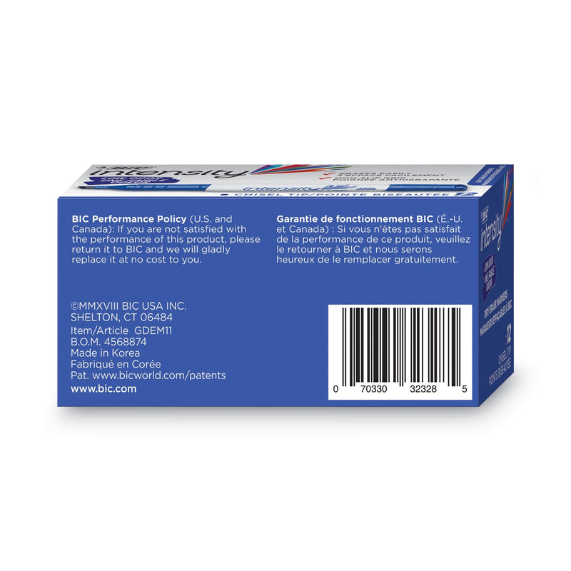 BIC Intensity Low Odor Chisel Tip Dry Erase Marker, Broad Chisel Tip, Blue, Dozen