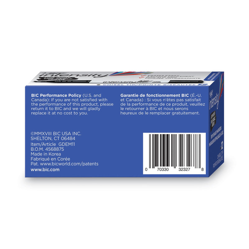 BIC Intensity Low Odor Chisel Tip Dry Erase Marker, Broad Chisel Tip, Black, Dozen