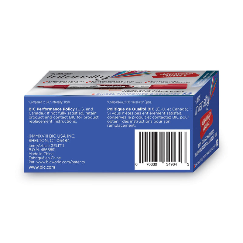 BIC Intensity Advanced Dry Erase Marker, Tank-Style, Broad Chisel Tip, Red, Dozen