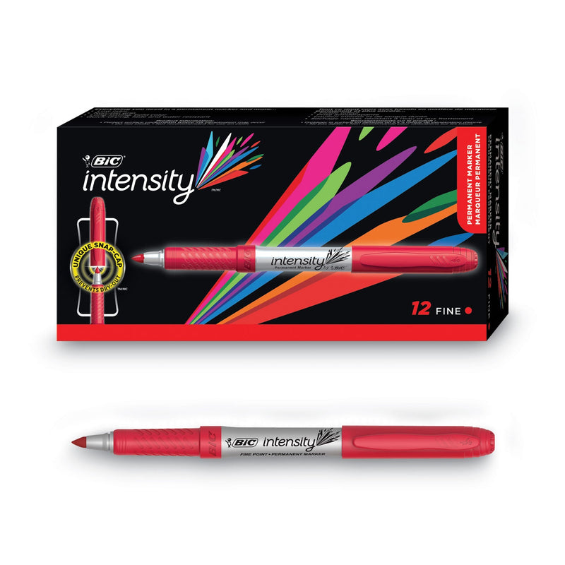 BIC Intensity Fine Tip Permanent Marker, Fine Bullet Tip, Rambunctious Red, Dozen