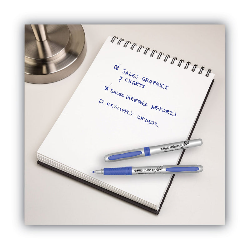 BIC Intensity Ultra Fine Tip Permanent Marker, Extra-Fine Needle Tip, Deep Sea Blue, Dozen