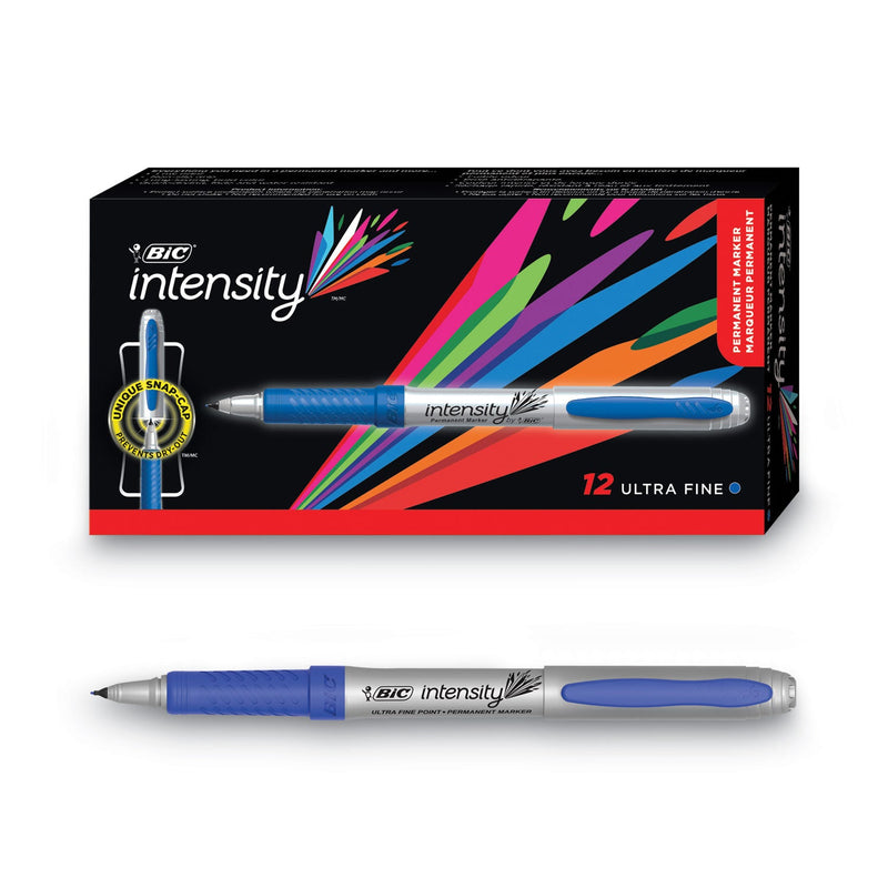 BIC Intensity Ultra Fine Tip Permanent Marker, Extra-Fine Needle Tip, Deep Sea Blue, Dozen