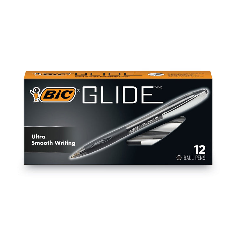 BIC GLIDE Ballpoint Pen, Retractable, Medium 1 mm, Black Ink, Black Barrel, Dozen