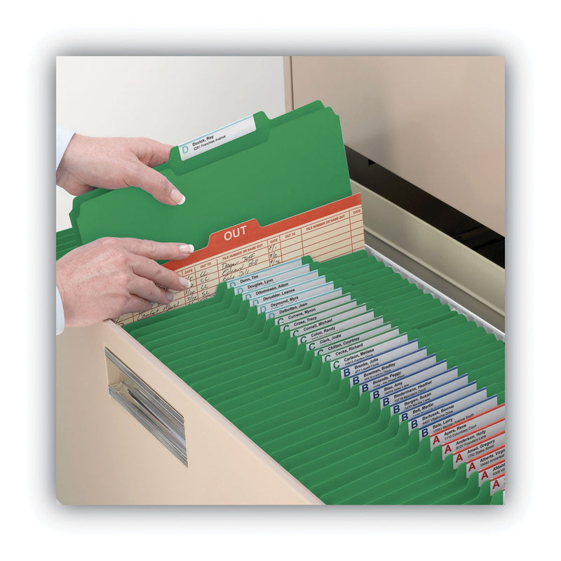 Smead Expanding Recycled Heavy Pressboard Folders, 1/3-Cut Tabs: Assorted, Letter Size, 1" Expansion, Green, 25/Box