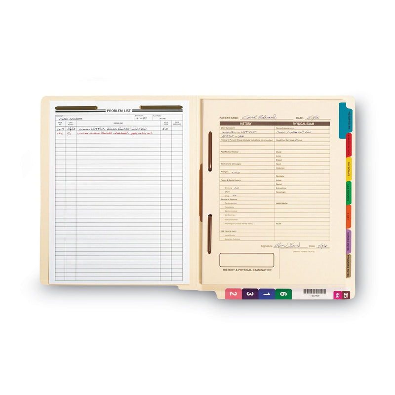 Smead Manila End Tab Fastener Folders with Reinforced Tabs, 11-pt Stock, 2 Fasteners, Letter Size, Manila Exterior, 50/Box