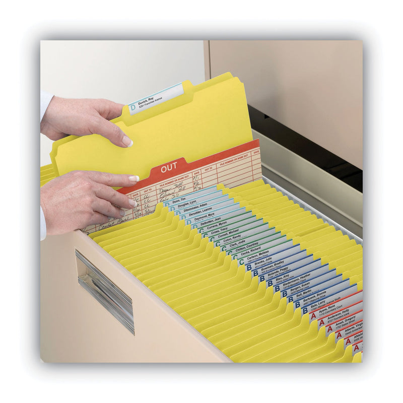 Smead Expanding Recycled Heavy Pressboard Folders, 1/3-Cut Tabs: Assorted, Letter Size, 1" Expansion, Yellow, 25/Box