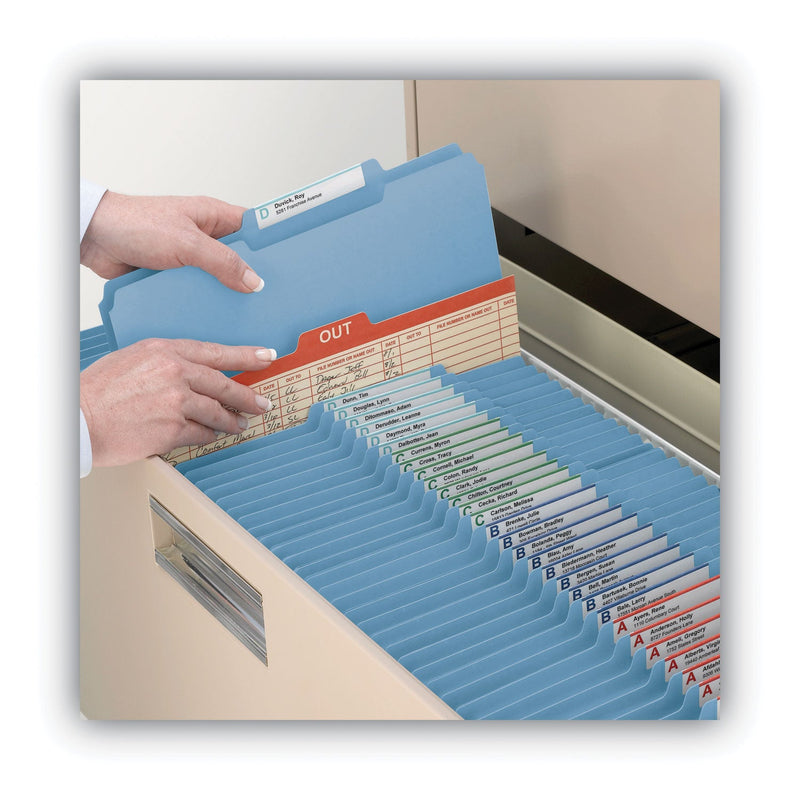 Smead Expanding Recycled Heavy Pressboard Folders, 1/3-Cut Tabs: Assorted, Letter Size, 1" Expansion, Blue, 25/Box