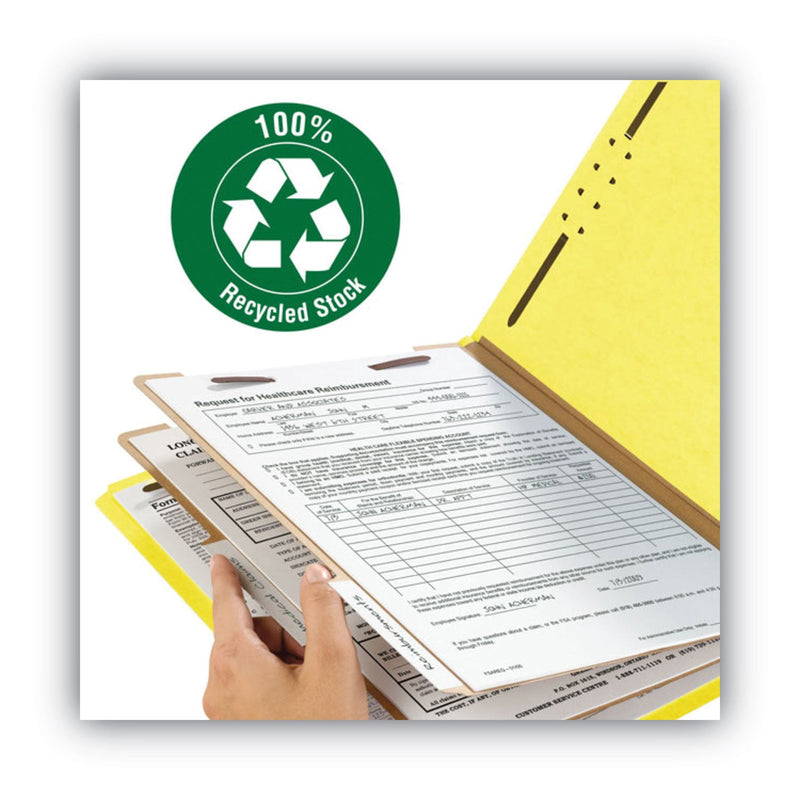 Smead 100% Recycled Pressboard Classification Folders, 2 Dividers, Letter Size, Yellow, 10/Box