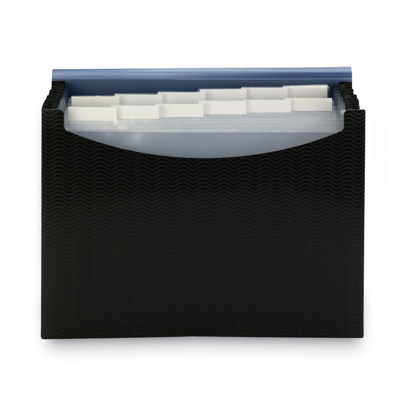 Smead 12-Pocket Poly Expanding File, 0.88" Expansion, 12 Sections, Cord/Hook Closure, 1/6-Cut Tabs, Letter Size, Black/Blue