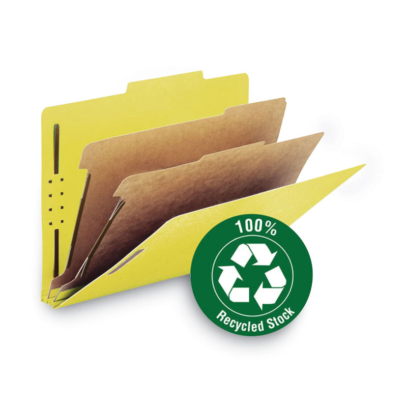 Smead 100% Recycled Pressboard Classification Folders, 2 Dividers, Letter Size, Yellow, 10/Box