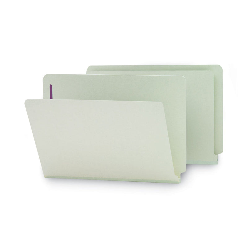 Smead End Tab Pressboard Classification Folders with Two SafeSHIELD Coated Fasteners, 1" Expansion, Legal Size, Gray-Green, 25/Box