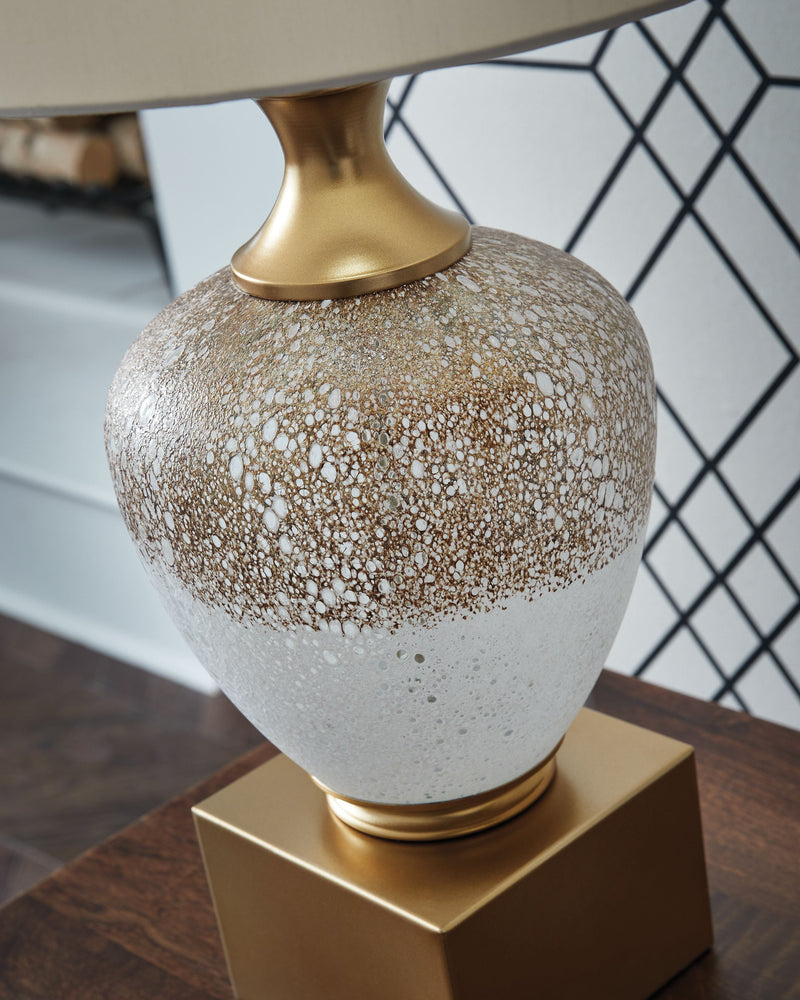 Tavisburg - Glass Table Lamp - Brown / White / Gold