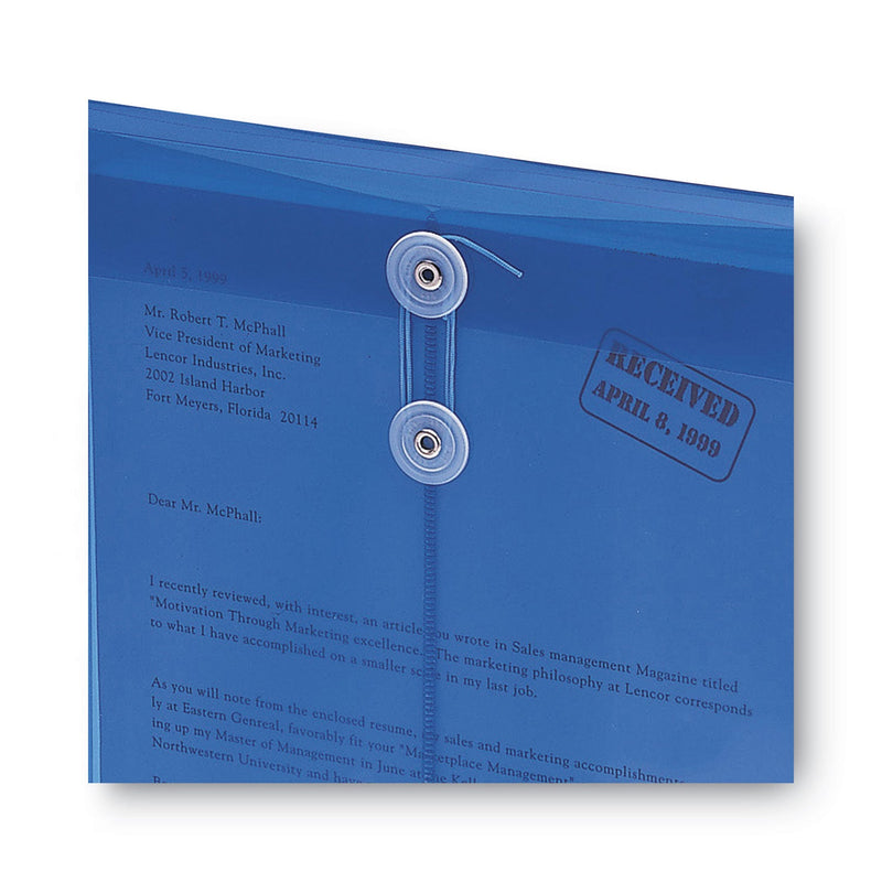 Smead Poly String and Button Interoffice Envelopes, Open-End (Vertical), 9.75 x 11.63, Transparent Blue, 5/Pack