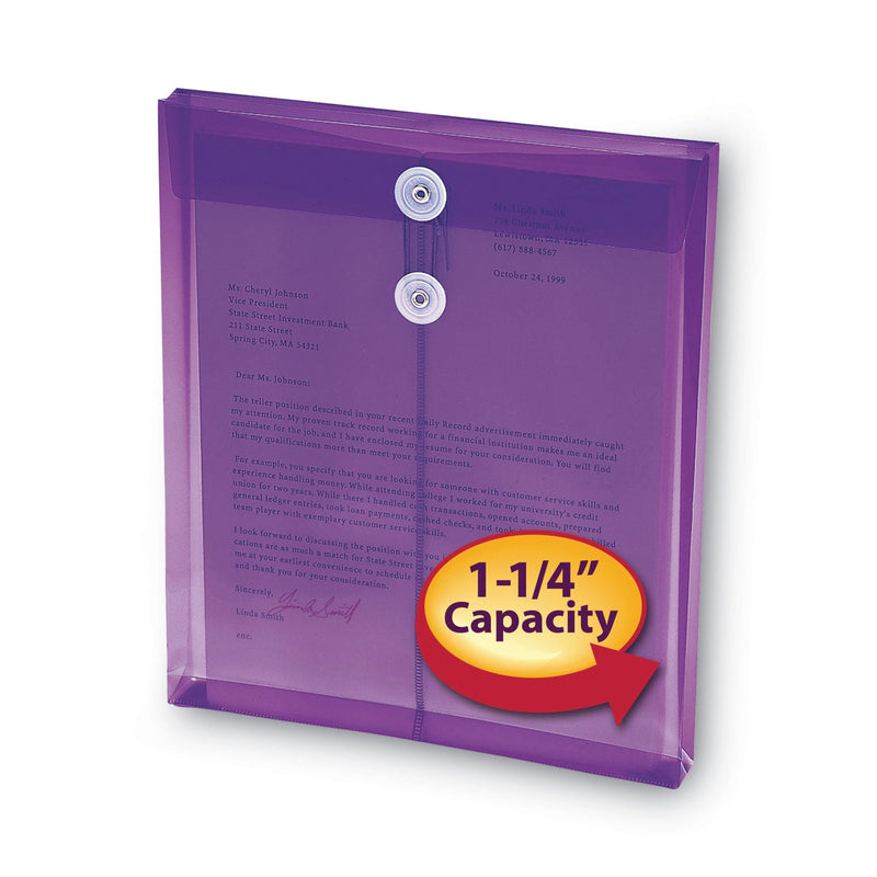 Smead Poly String and Button Interoffice Envelopes, Open-End (Vertical), 9.75 x 11.63, Transparent Purple, 5/Pack