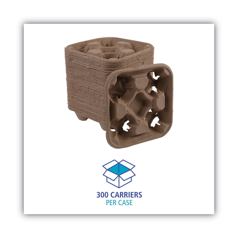 Boardwalk Cup Carrier Tray, 8 oz to 32 oz, Four Cups, Kraft, 300/Carton