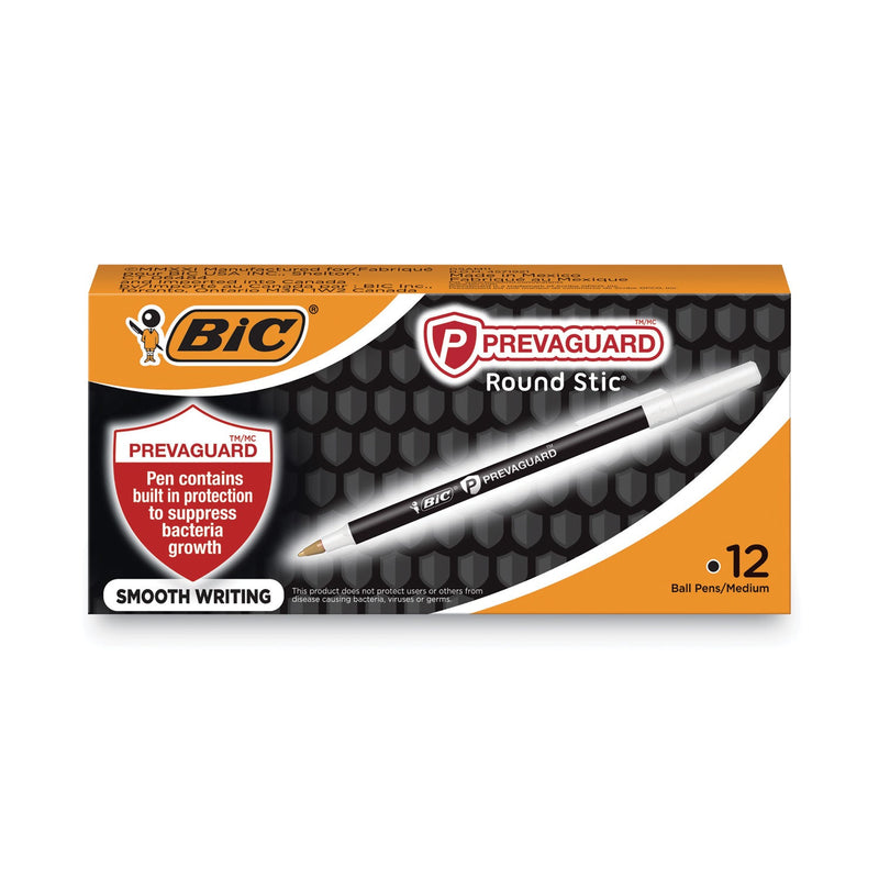 BIC PrevaGuard Ballpoint Pen, Stick, Medium 1 mm, Black Ink/Black Barrel, Dozen
