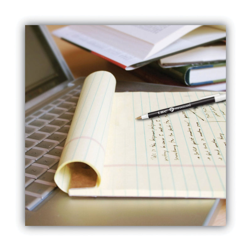 BIC PrevaGuard Ballpoint Pen, Stick, Medium 1 mm, Black Ink/Black Barrel, 8/Pack