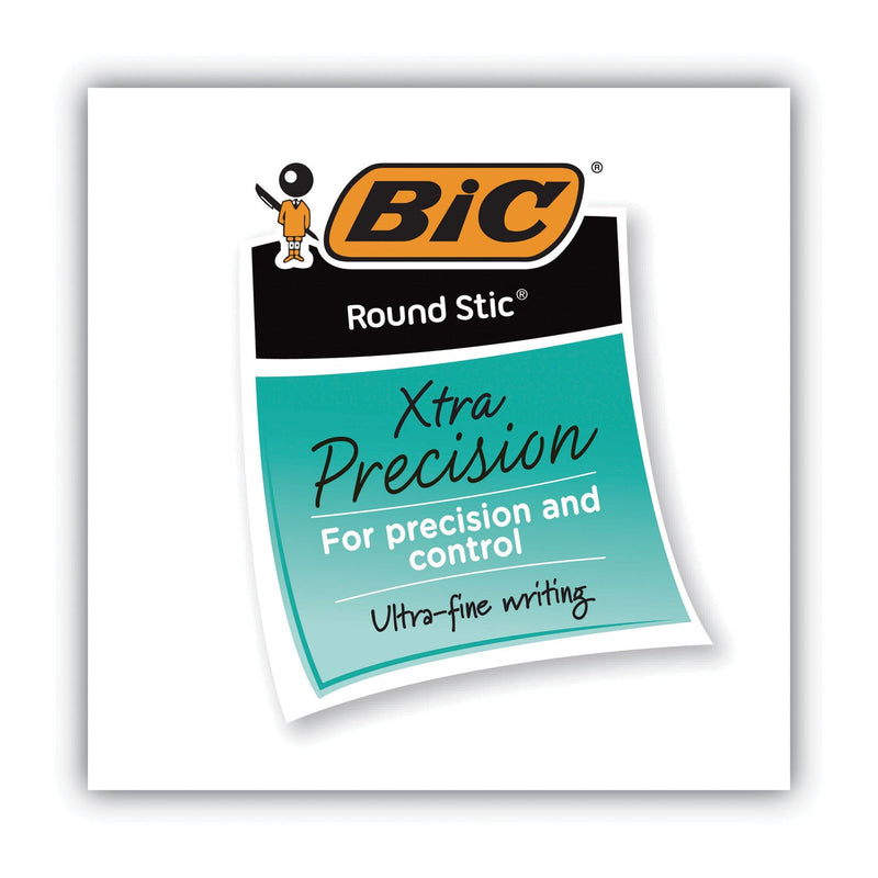 BIC Round Stic Xtra Precision Ballpoint Pen, Stick, Fine 0.8 mm, Blue Ink, Translucent Blue Barrel, Dozen