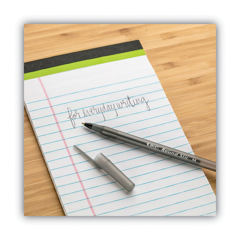 BIC Round Stic Xtra Life Ballpoint Pen, Stick, Medium 1 mm, Black Ink, Smoke Barrel, Dozen