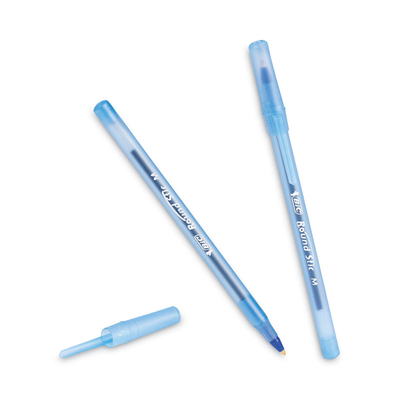 BIC Round Stic Xtra Life Ballpoint Pen Value Pack, Stick, Medium 1 mm, Blue Ink, Translucent Blue Barrel, 60/Box