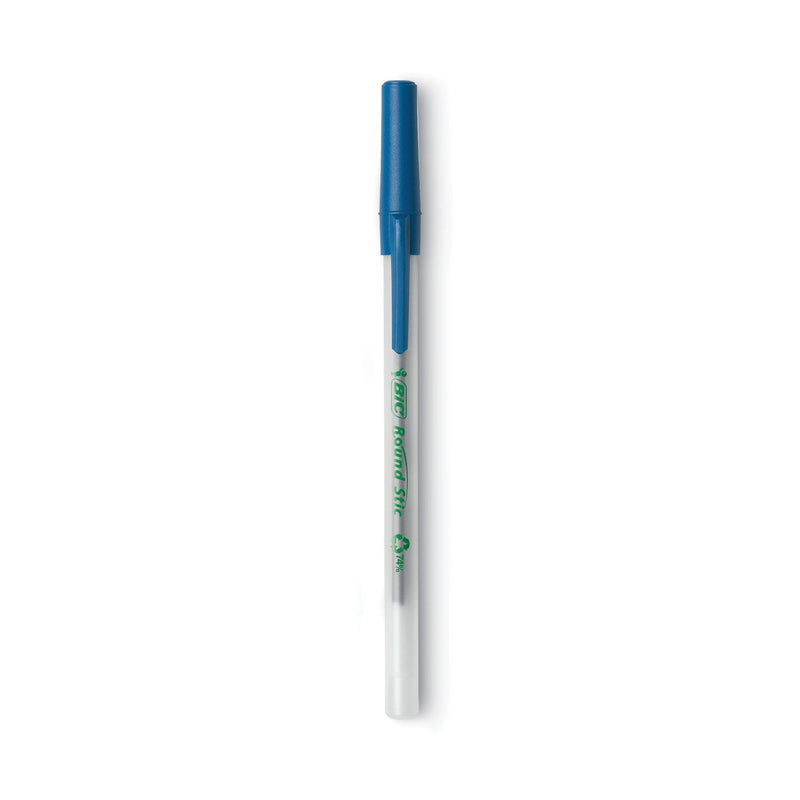 BIC Ecolutions Round Stic Ballpoint Pen Value Pack, Stick, Medium 1 mm, Blue Ink, Clear Barrel, 50/Pack