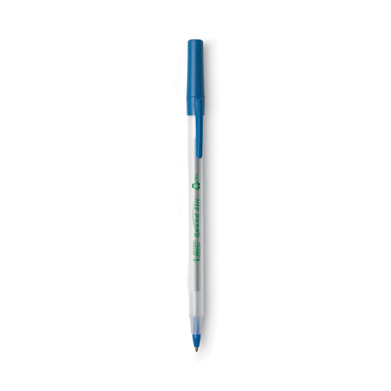 BIC Ecolutions Round Stic Ballpoint Pen Value Pack, Stick, Medium 1 mm, Blue Ink, Clear Barrel, 50/Pack