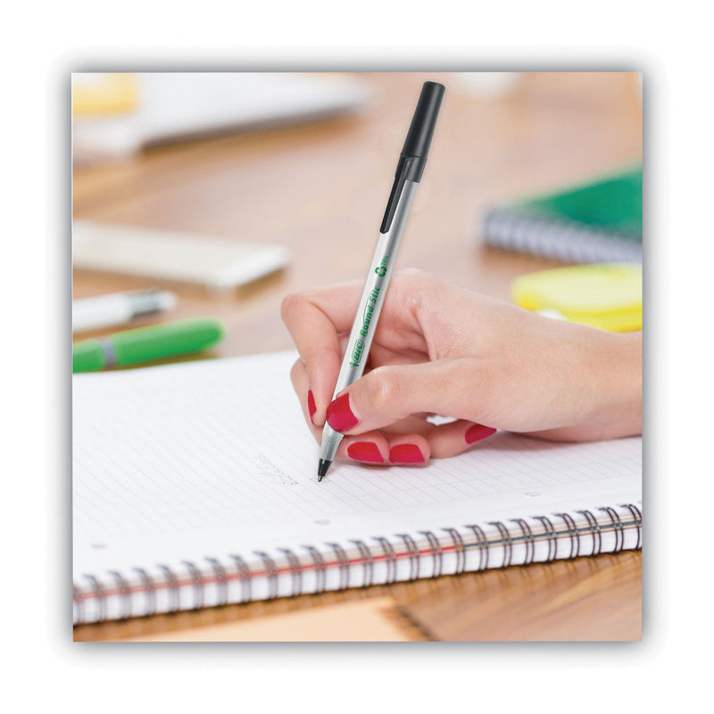 BIC Ecolutions Round Stic Ballpoint Pen Value Pack, Stick, Medium 1 mm, Black Ink, Clear Barrel, 50/Pack